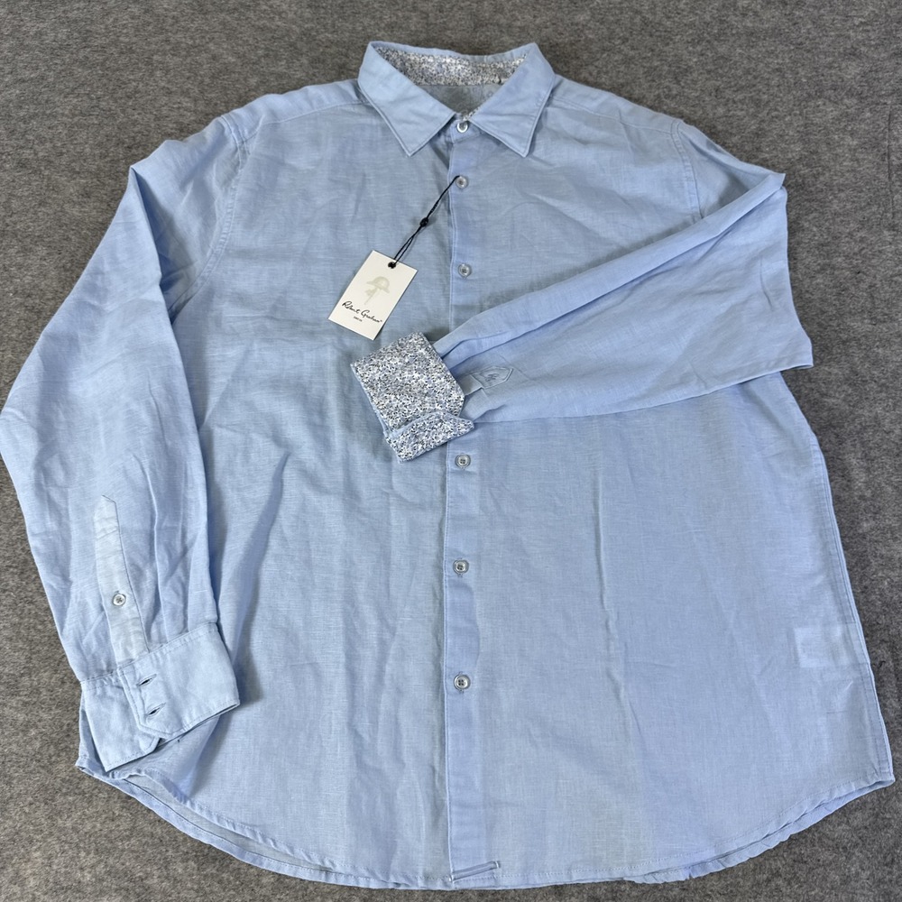 Robert Graham Shirt Mens 2XL Blue Borsi Classic Fit Linen Floral Flip Cuff NWT